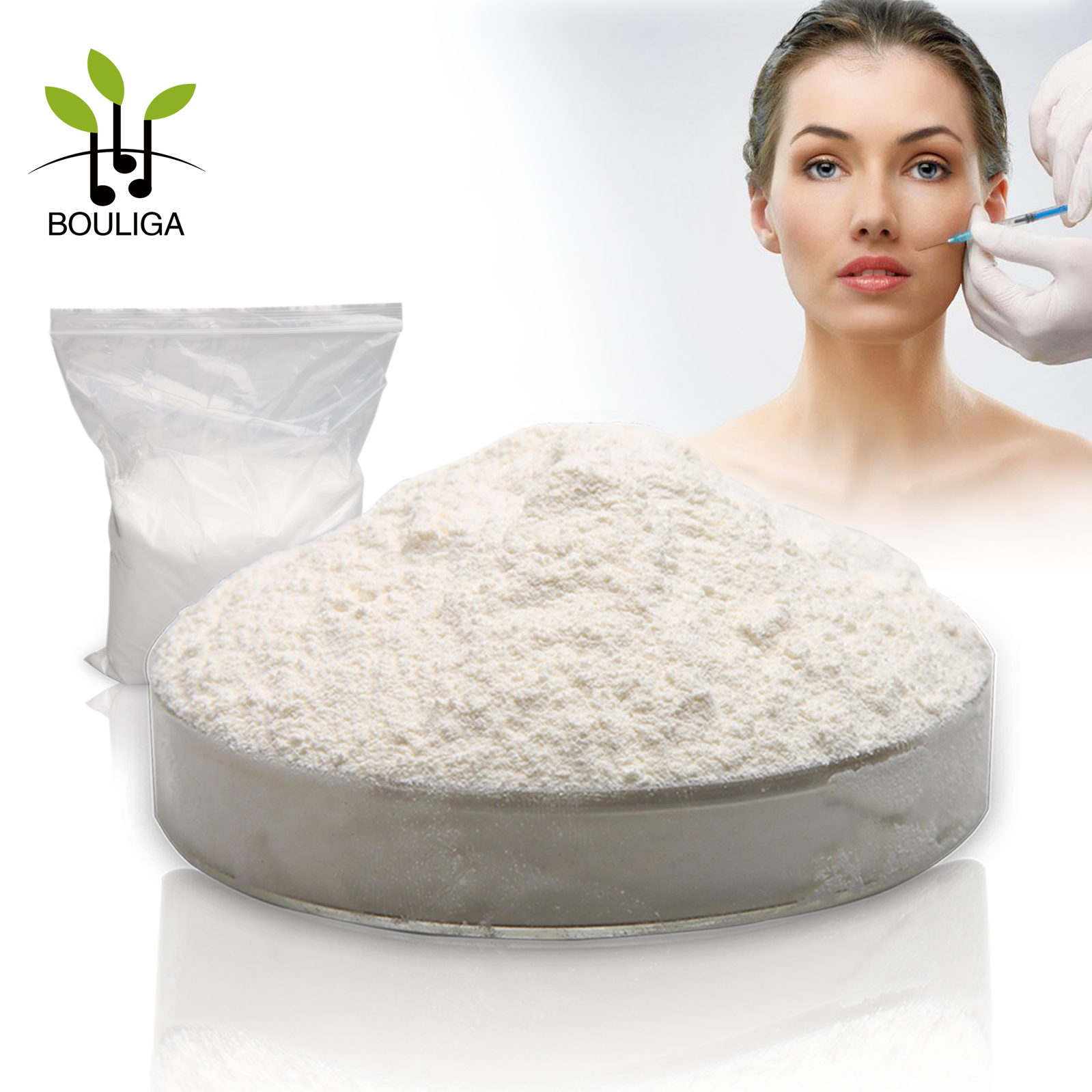 Bouliga Biofermentation אבקת חומצה היאלורונית Pure Natural Injection Grade 200Mda Sodium Hyaluronate אבקת